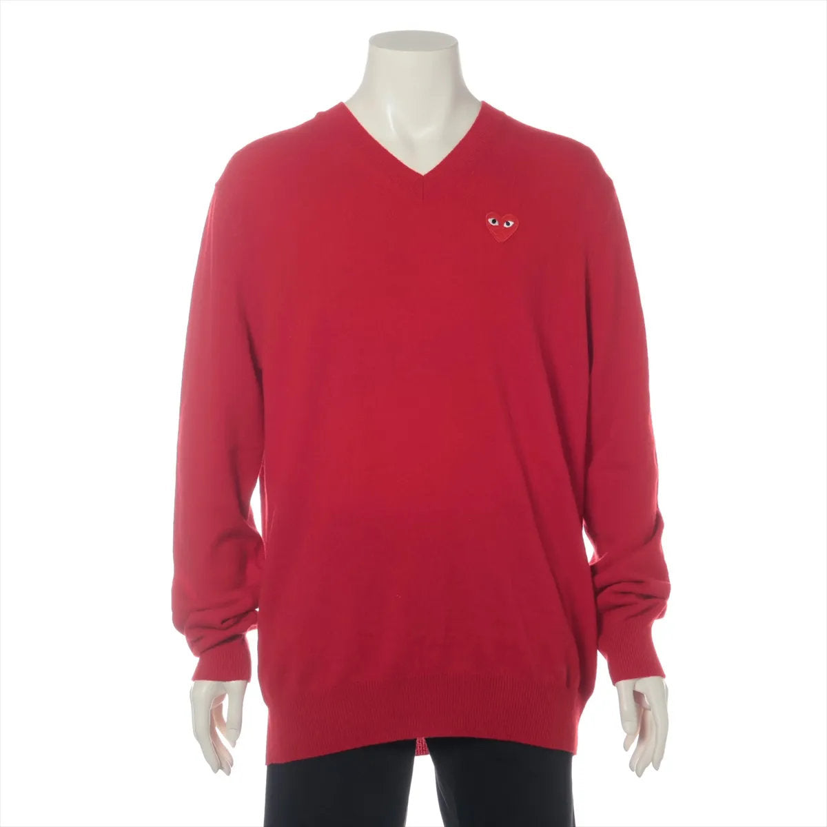 美品 プレイ コムデギャルソン 23AW ウール トップス XL レッド ワンポイント ロゴ ワッペン ニット メンズ MMM CP51-5