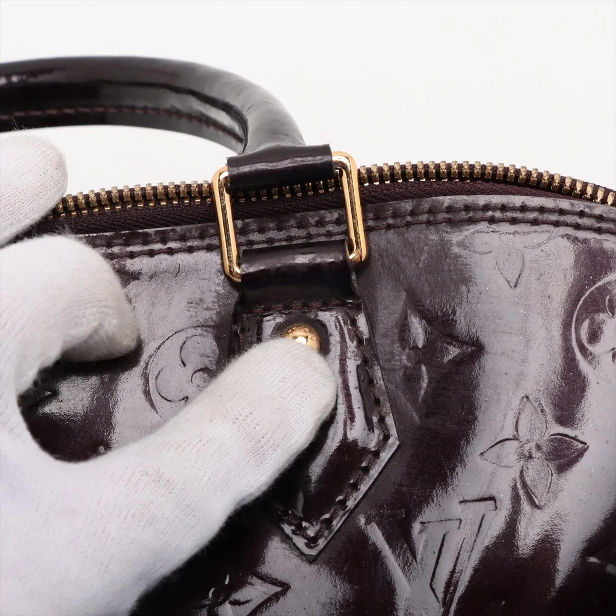 美品 ルイヴィトン モノグラム ヴェルニ アルマ GM アマラント M93595 レザー ハンドバッグ 本革 レディース MMM CV53-8