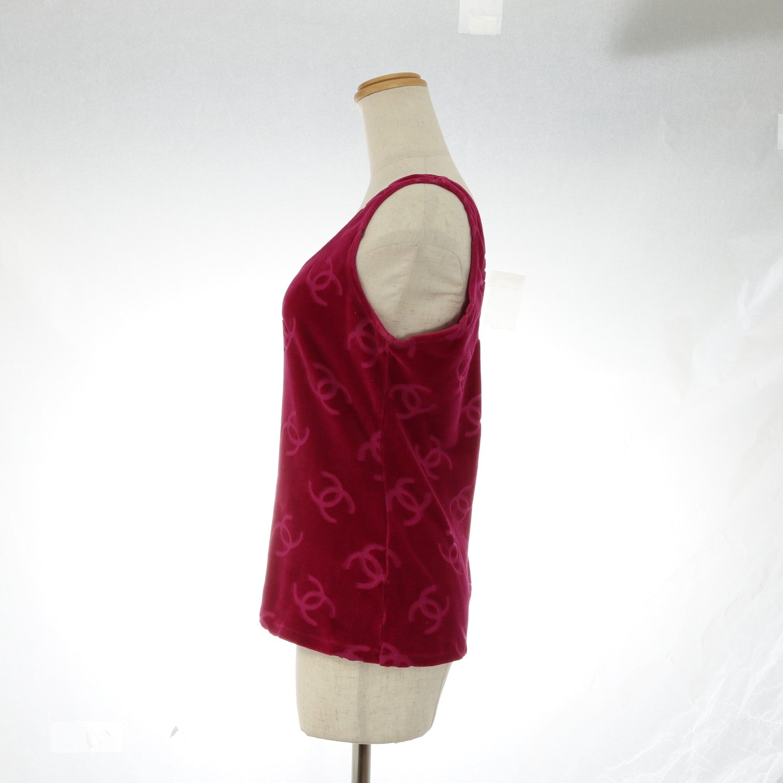 極美品 シャネル ココマーク タンクトップ ノースリーブ アパレル 高級 人気 定番 おしゃれ ベロア レディース AET 0628-1E3