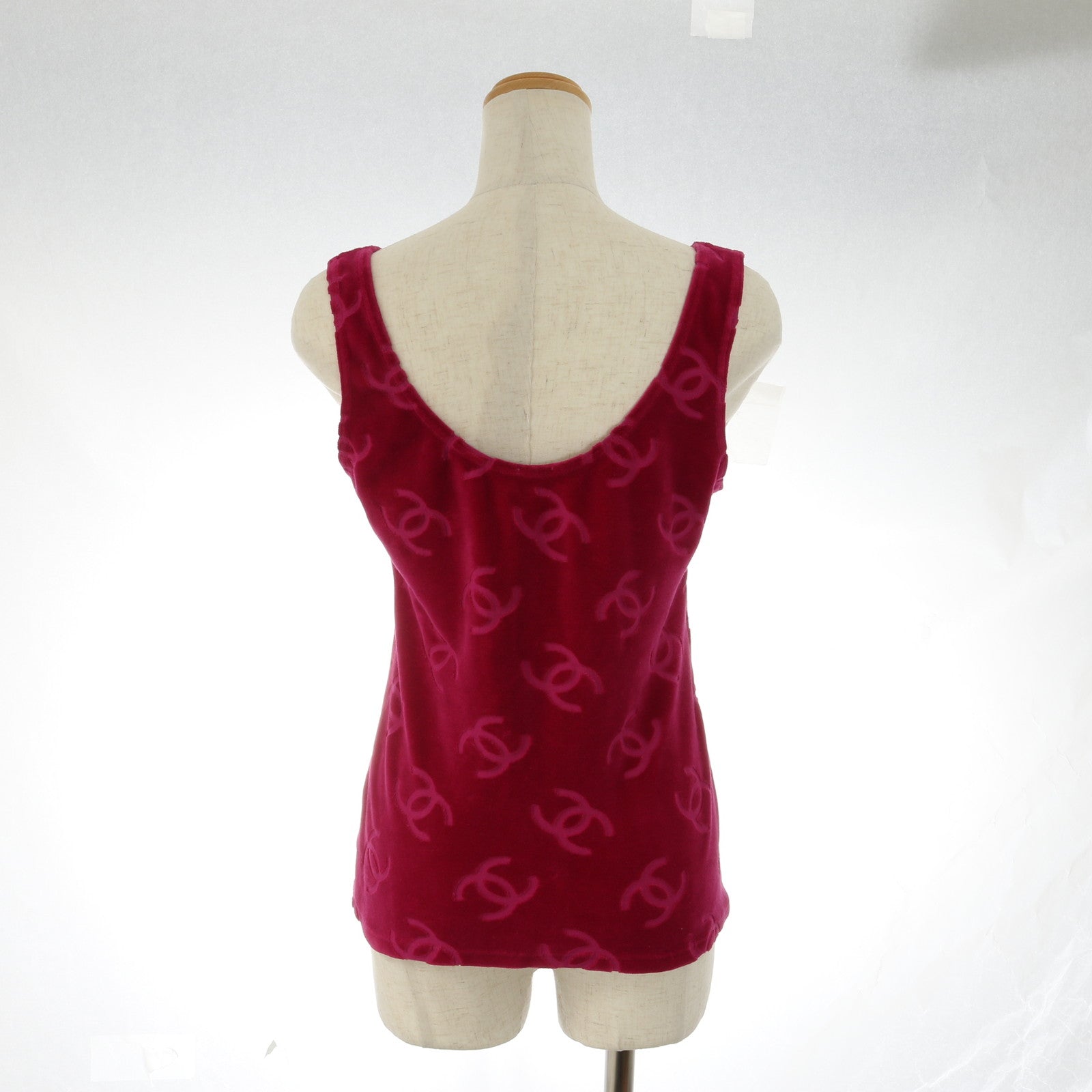 極美品 シャネル ココマーク タンクトップ ノースリーブ アパレル 高級 人気 定番 おしゃれ ベロア レディース AET 0628-1E3