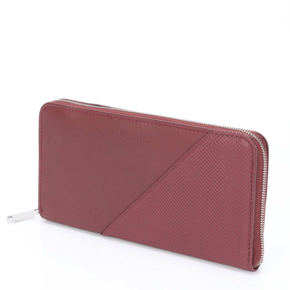 極美品 ボッテガヴェネタ マルコポーロ レザー 長財布 ウォレット ラウンドファスナー ワインレッド メンズ MLM BJ1-5