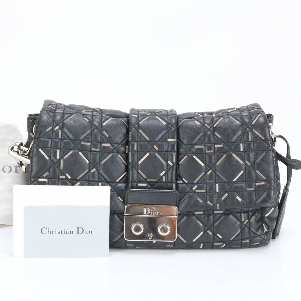 クリスチャンディオール ギャランティ付 カナージュ ニューロック レザー ショルダーバッグ 肩掛け ブラック レディース RRM BR2-7