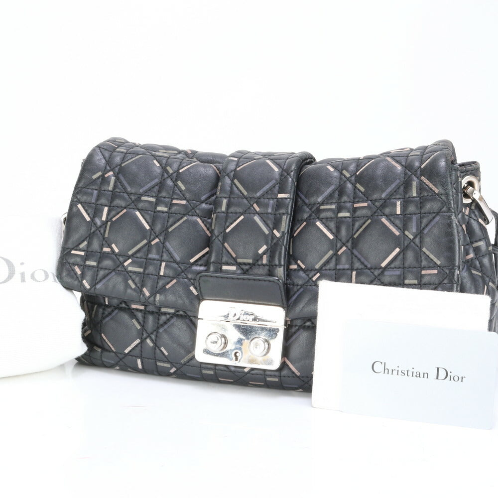 クリスチャンディオール ギャランティ付 カナージュ ニューロック レザー ショルダーバッグ 肩掛け ブラック レディース RRM BR2-7