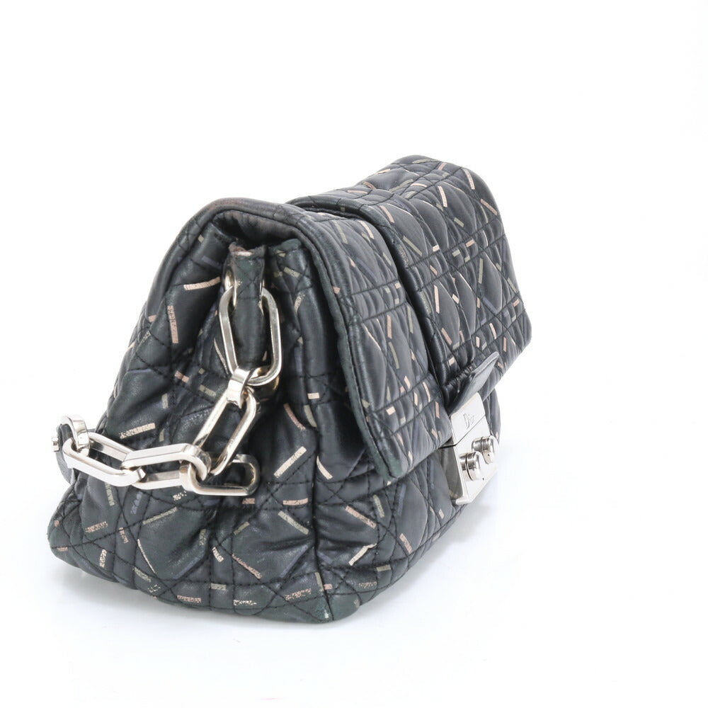 クリスチャンディオール ギャランティ付 カナージュ ニューロック レザー ショルダーバッグ 肩掛け ブラック レディース RRM BR2-7