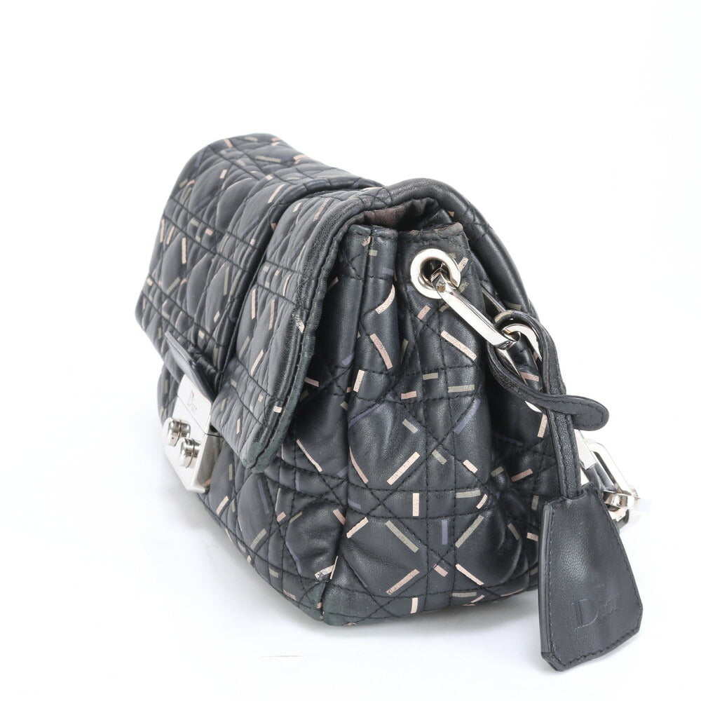 クリスチャンディオール ギャランティ付 カナージュ ニューロック レザー ショルダーバッグ 肩掛け ブラック レディース RRM BR2-7