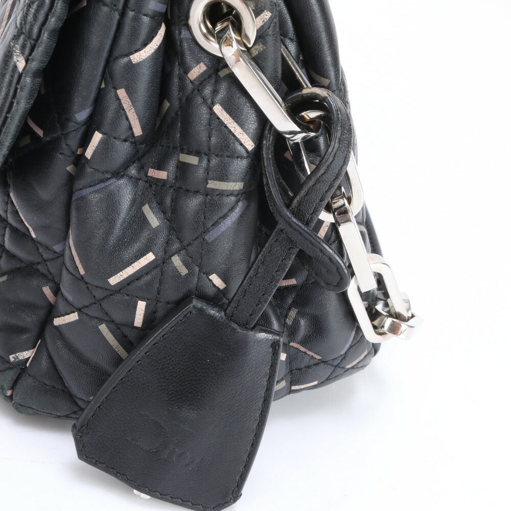 クリスチャンディオール ギャランティ付 カナージュ ニューロック レザー ショルダーバッグ 肩掛け ブラック レディース RRM BR2-7