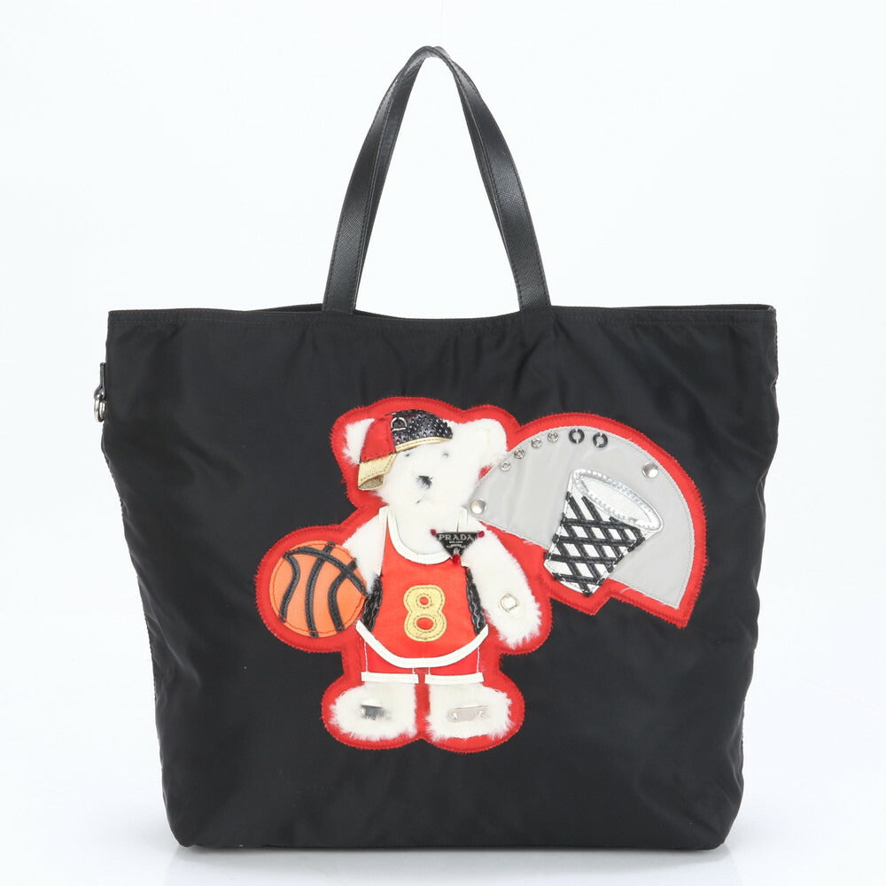 美品 プラダ テスート ナイロン 三角ロゴ バスケット ベアー レザー トート バッグ 肩掛け ショルダー ハンド A4 レディース RRE BU1-6