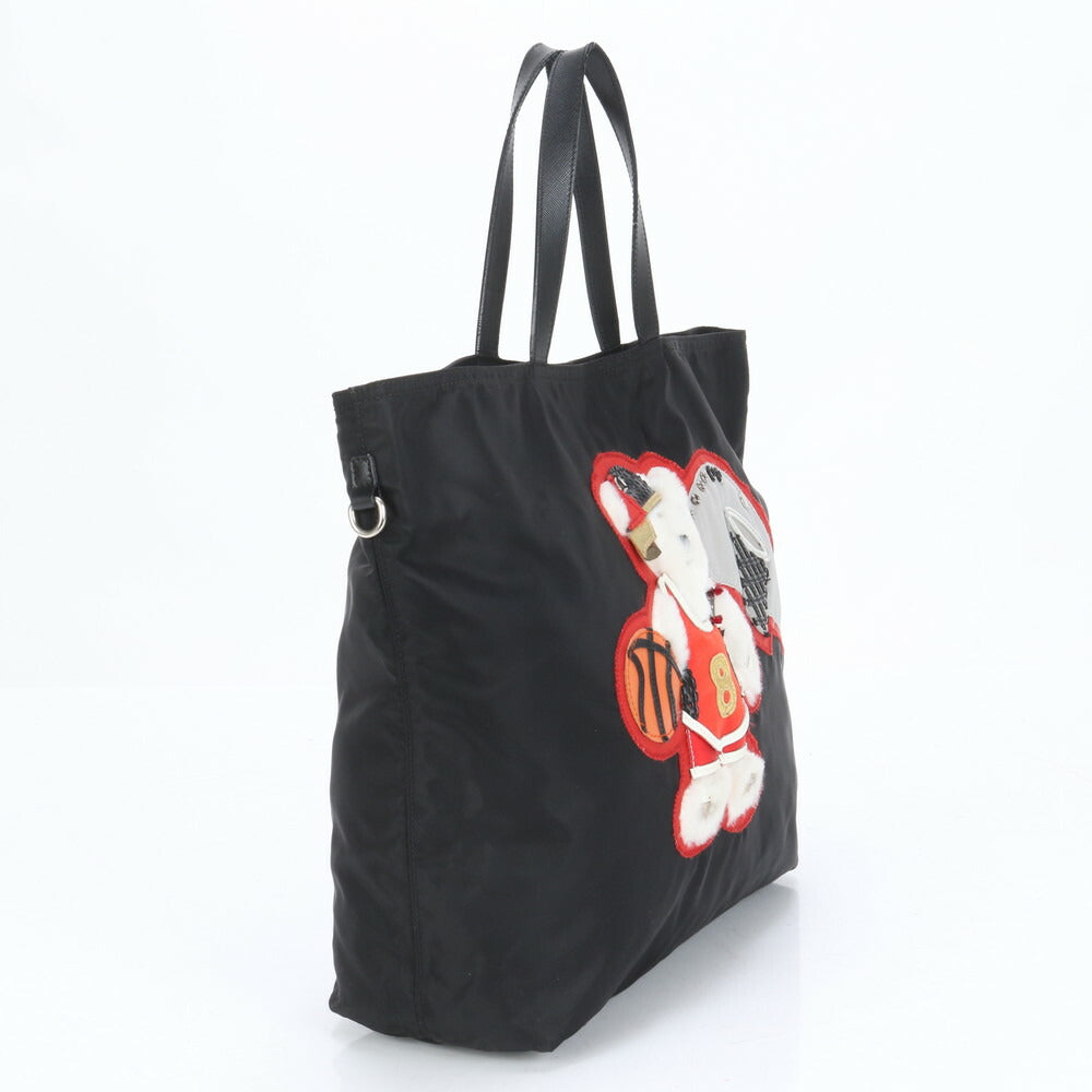 美品 プラダ テスート ナイロン 三角ロゴ バスケット ベアー レザー トート バッグ 肩掛け ショルダー ハンド A4 レディース RRE BU1-6