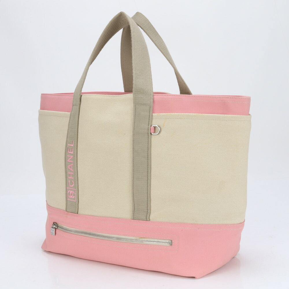 シャネル シリアルシール付 スポーツ レザー キャンバス トート バッグ 肩掛け ショルダー ハンド ベージュ A4 レディース EEE BV5-6