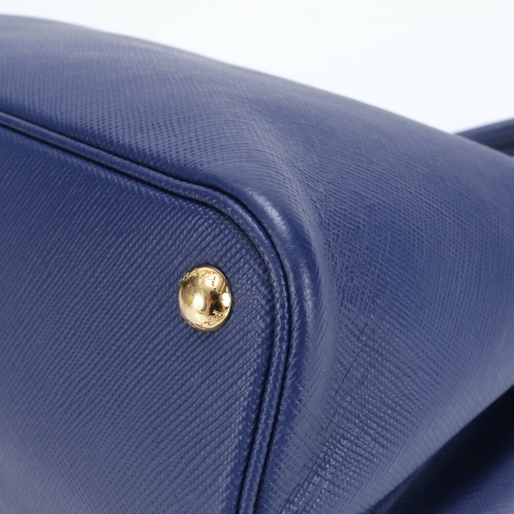 極美品 プラダ サフィアーノ ブルー レザー トート バッグ 肩掛け ショルダー ハンド A4 レディース RRM BV7-1