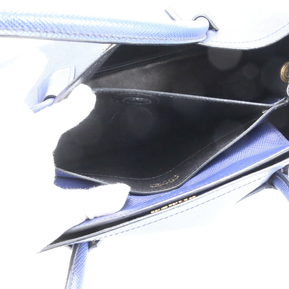 極美品 プラダ サフィアーノ ブルー レザー トート バッグ 肩掛け ショルダー ハンド A4 レディース RRM BV7-1