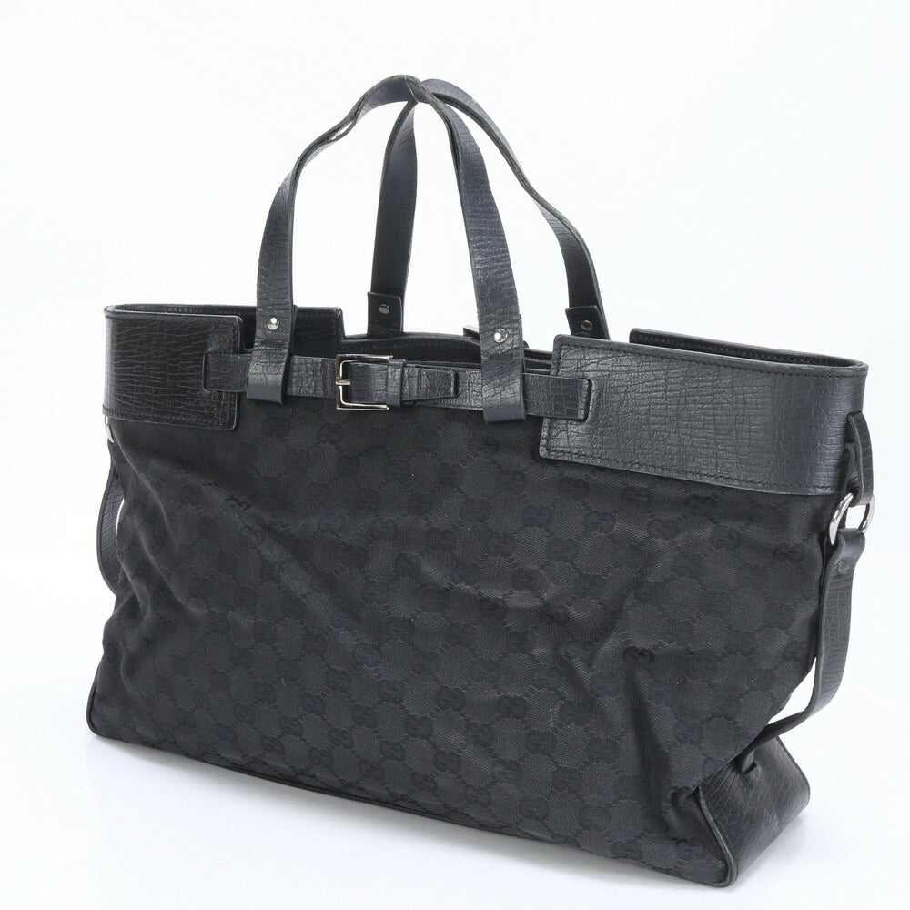 グッチ GG キャンバス レザー ベルト トート バッグ ショルダー ビジネス 通勤 書類鞄 ブラック A4 106251 レディース EUE BW3-2
