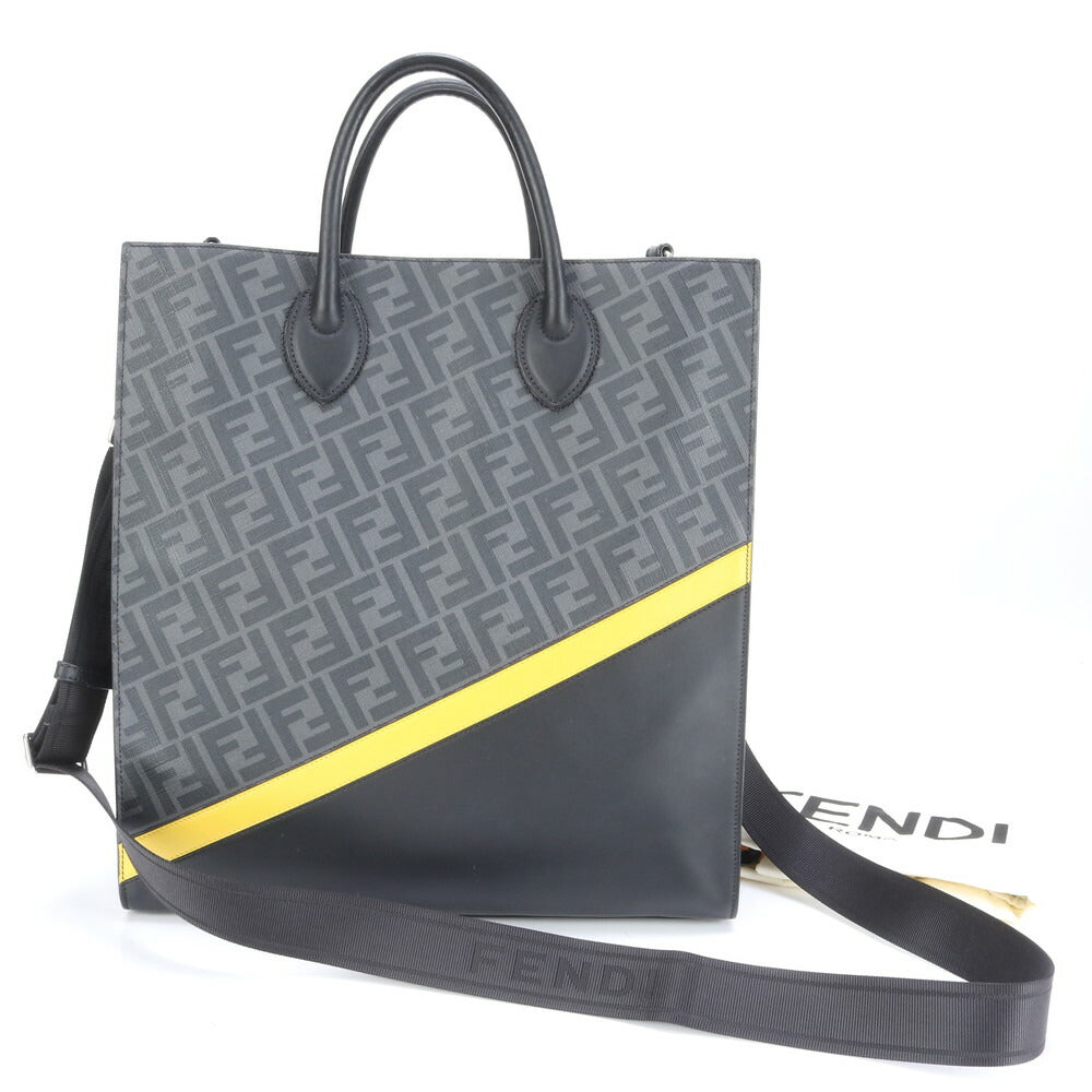 極美品 フェンディ ズッカ バーティカル トート バッグ 7VA578 レザー 2WAY 斜め掛け ショルダー ビジネス 通勤 A4 メンズ EEE BW9-6