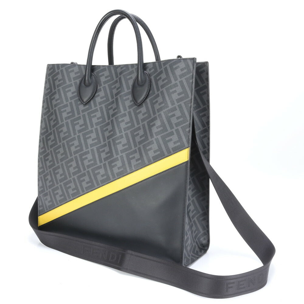 極美品 フェンディ ズッカ バーティカル トート バッグ 7VA578 レザー 2WAY 斜め掛け ショルダー ビジネス 通勤 A4 メンズ EEE BW9-6