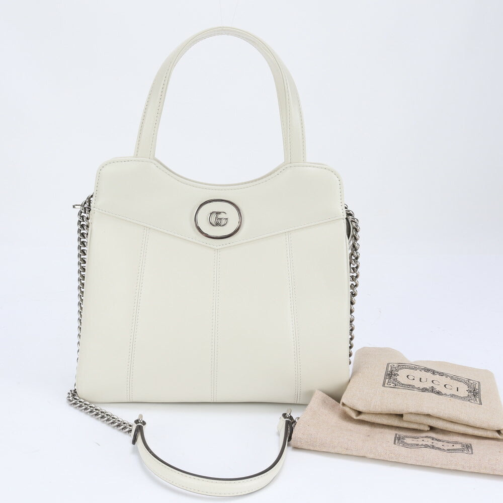 新品同様 グッチ GG シルバー チェーン ショルダー レザー 2WAY トート バッグ 斜め掛け ハンド 745918 レディース EEE BW9-5