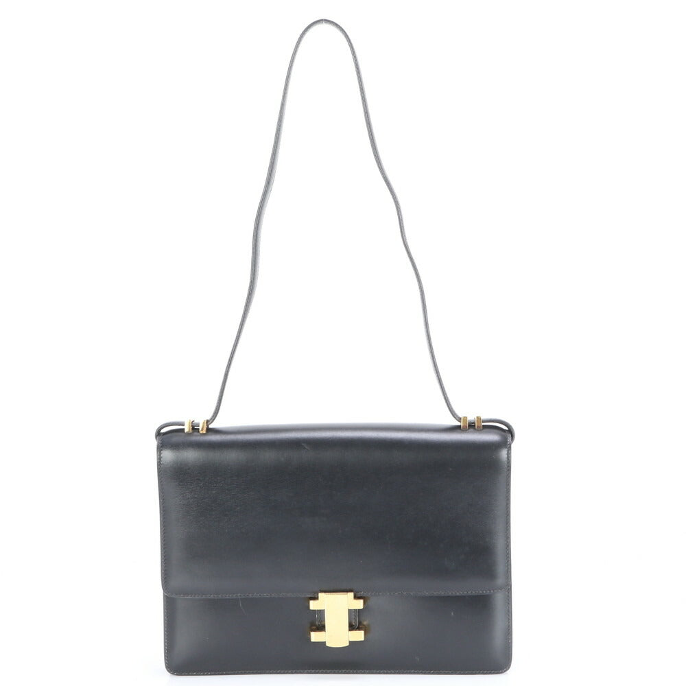 美品 エルメス 〇B 刻印 ボックスカーフ レザー 2WAY ショルダーバッグ 肩掛け ハンド クラッチ ブラック 黒 レディース MCM BX1-4