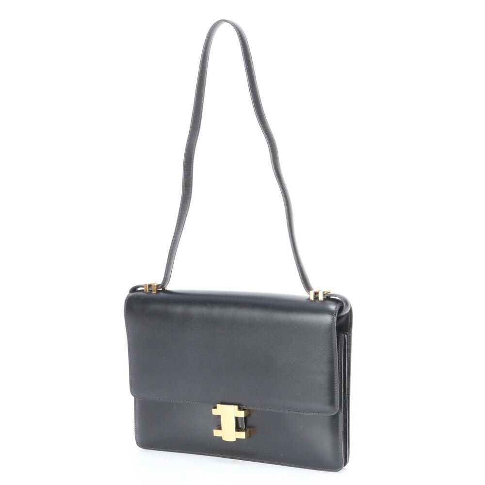 美品 エルメス 〇B 刻印 ボックスカーフ レザー 2WAY ショルダーバッグ 肩掛け ハンド クラッチ ブラック 黒 レディース MCM BX1-4