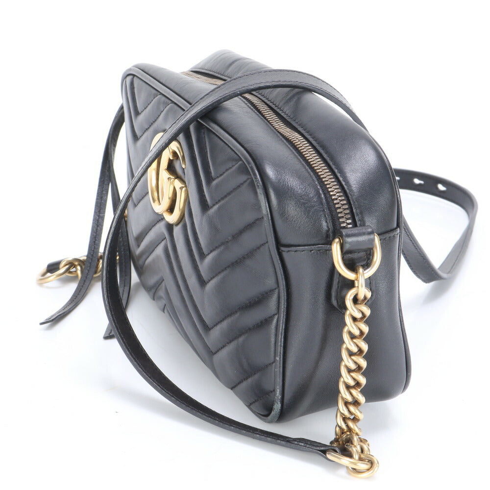 美品 グッチ GG マーモント キルティング レザー チェーン ショルダーバッグ 斜め掛け ハンド トート 447632 レディース ECE BX2-2