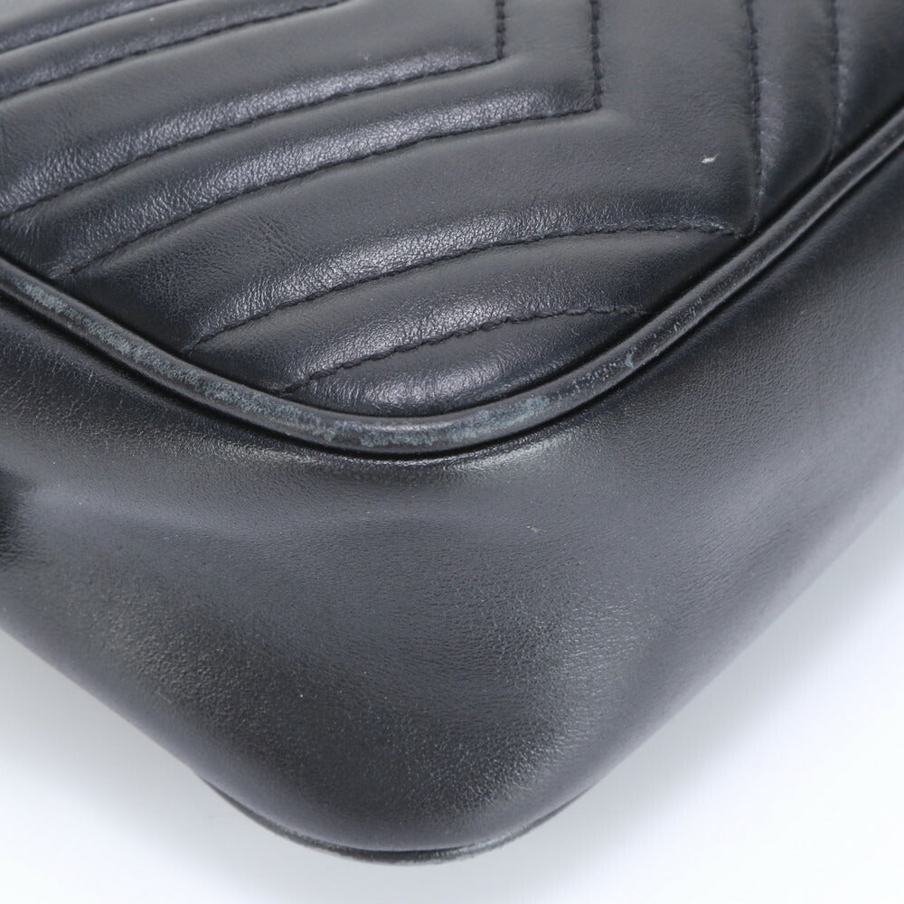 美品 グッチ GG マーモント キルティング レザー チェーン ショルダーバッグ 斜め掛け ハンド トート 447632 レディース ECE BX2-2