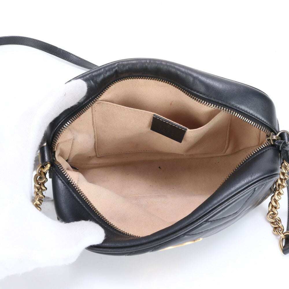 美品 グッチ GG マーモント キルティング レザー チェーン ショルダーバッグ 斜め掛け ハンド トート 447632 レディース ECE BX2-2