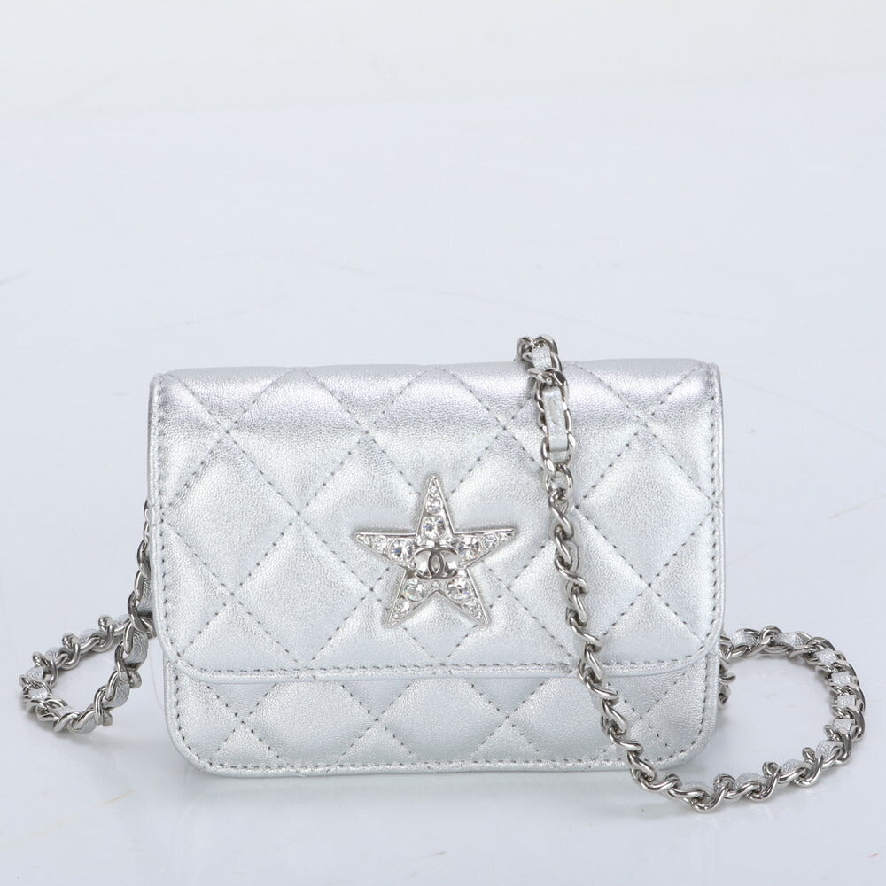 新品同様 シャネル シリアルシール付 マトラッセ スター チェーン ラム レザー ショルダーバッグ 斜め掛け レディース EUE BX1-1