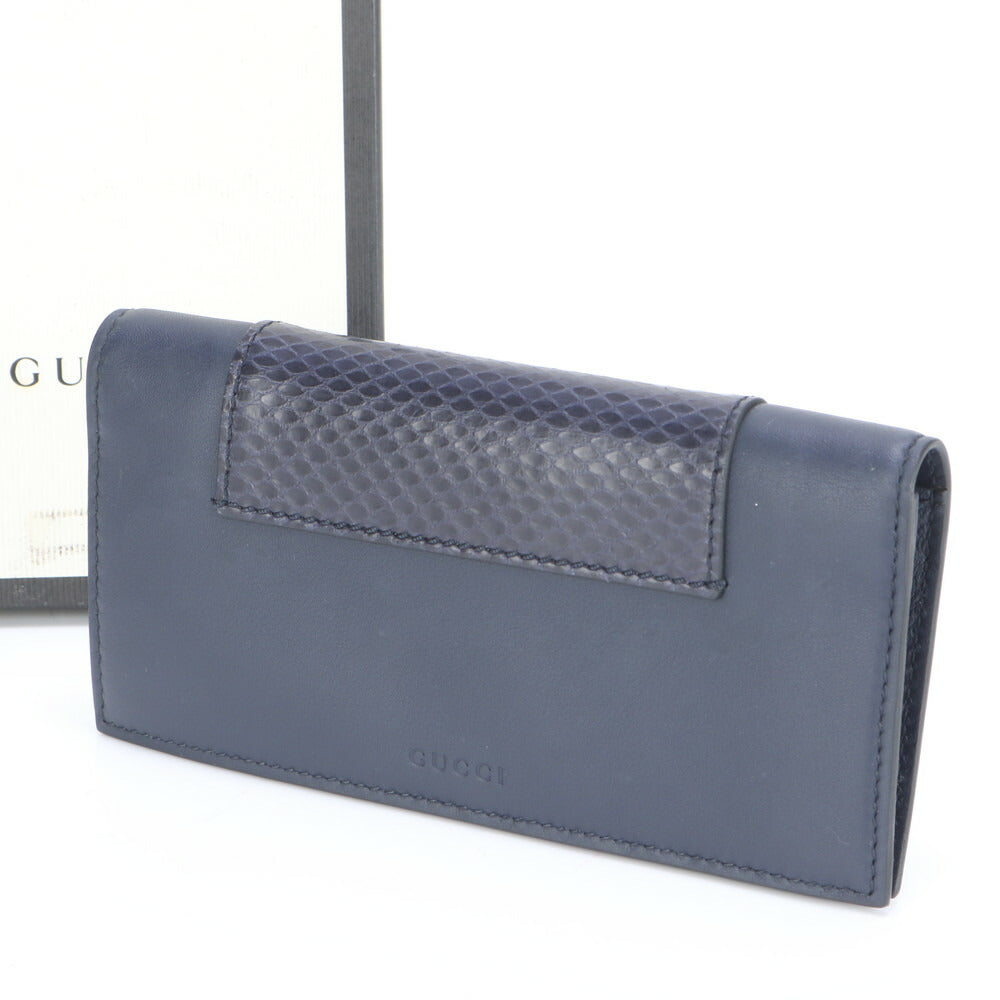 極美品 グッチ パイソン レザー 長財布 二つ折り ロング ウォレット ラウンドファスナー ネイビー 386836 メンズ EEE BX12-5