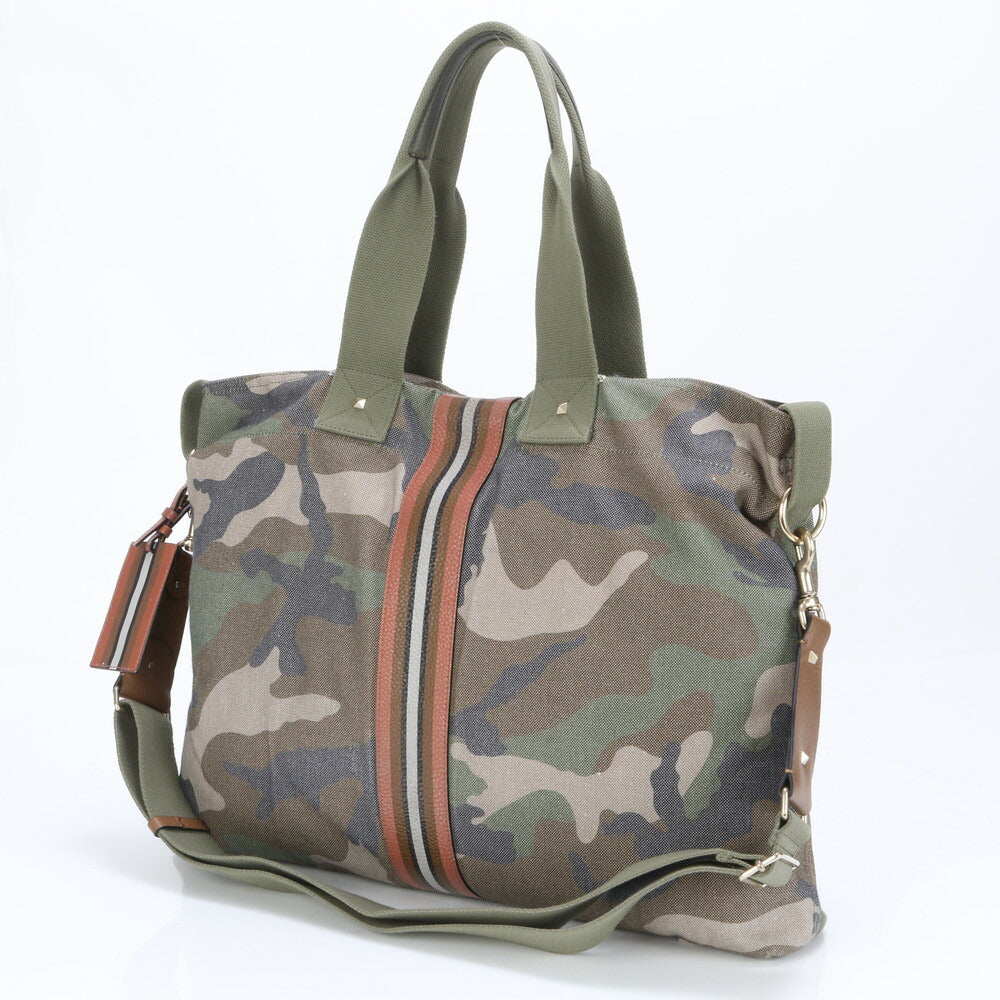 美品 ヴァレンティノ ガラヴァーニ カモフラージュ 迷彩 レザー 2WAY トート バッグ 斜め掛け ショルダー A4 メンズ EEE BX14-6