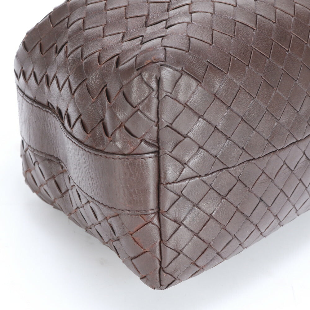 極美品 ボッテガヴェネタ イントレチャート レザー ハンドバッグ 本革 ブラウン 茶色 ブランド レディース RUM CU20-2