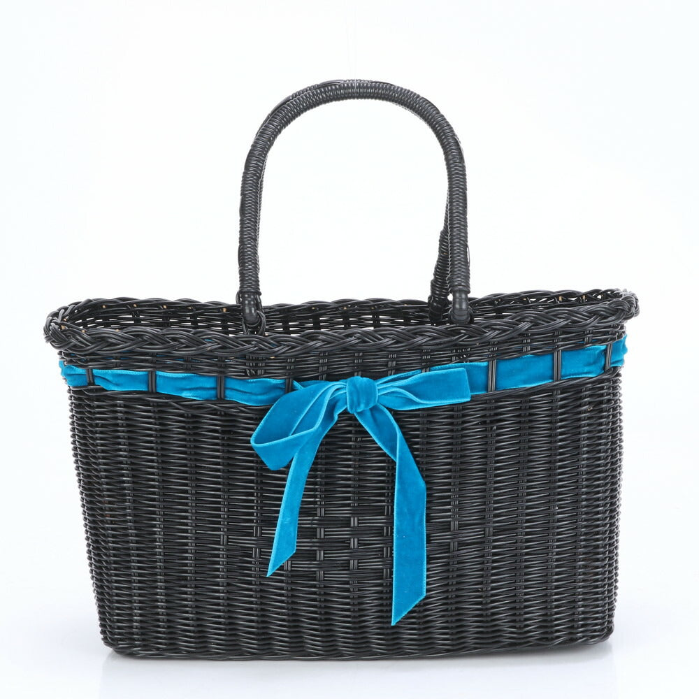 美品 アナスイ かご バッグ リボン バスケット トート 肩掛け ショルダー ハンド ブラック レディース EUE CA9-4