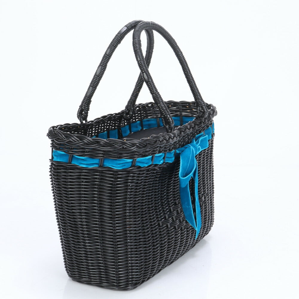 美品 アナスイ かご バッグ リボン バスケット トート 肩掛け ショルダー ハンド ブラック レディース EUE CA9-4