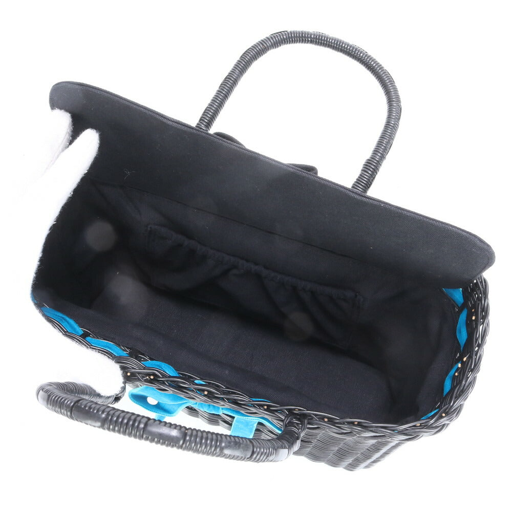 美品 アナスイ かご バッグ リボン バスケット トート 肩掛け ショルダー ハンド ブラック レディース EUE CA9-4