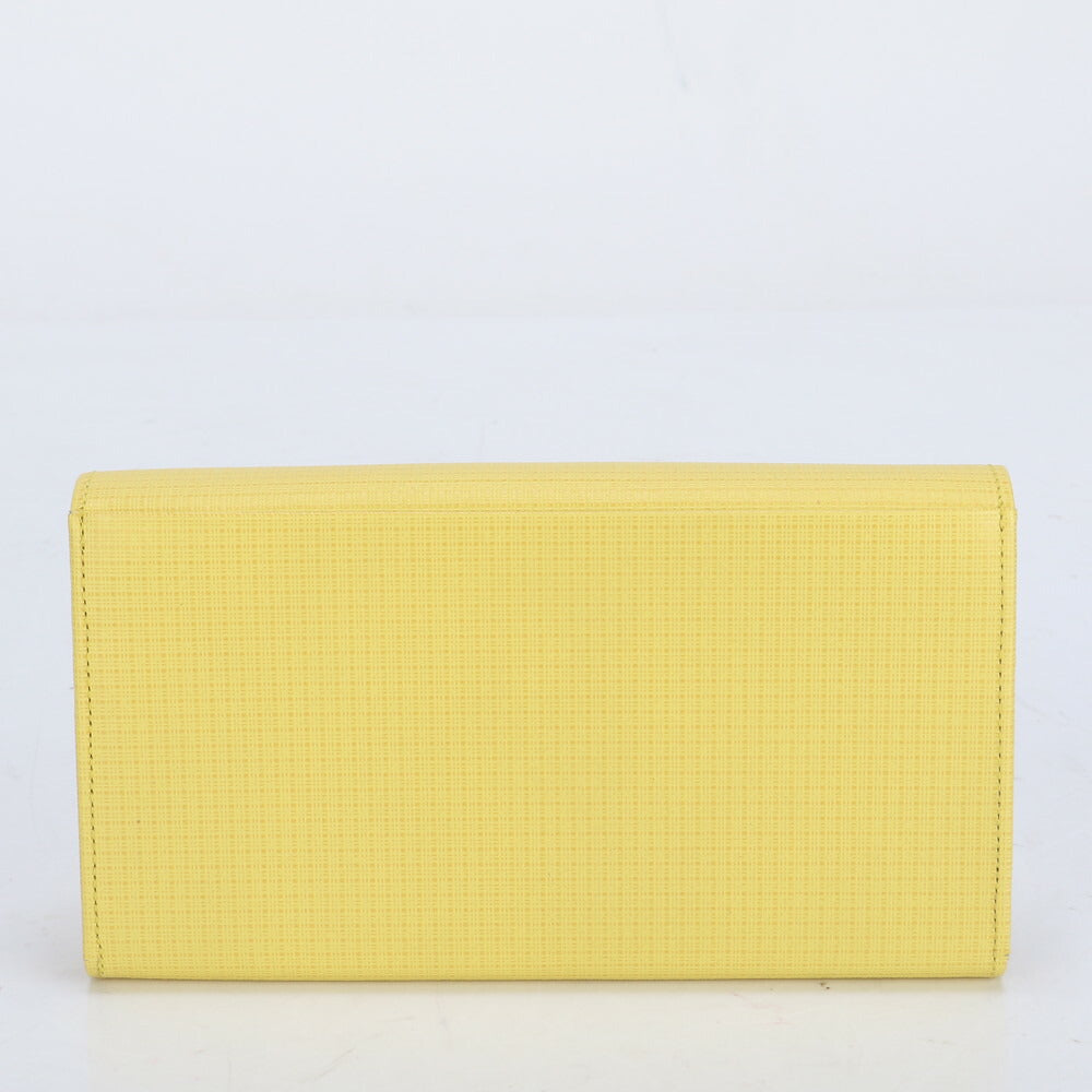 美品 マリクレール スクエア ロゴ レザー 長財布 フラップ ウォレット イエロー レディース MMM BZ9-2