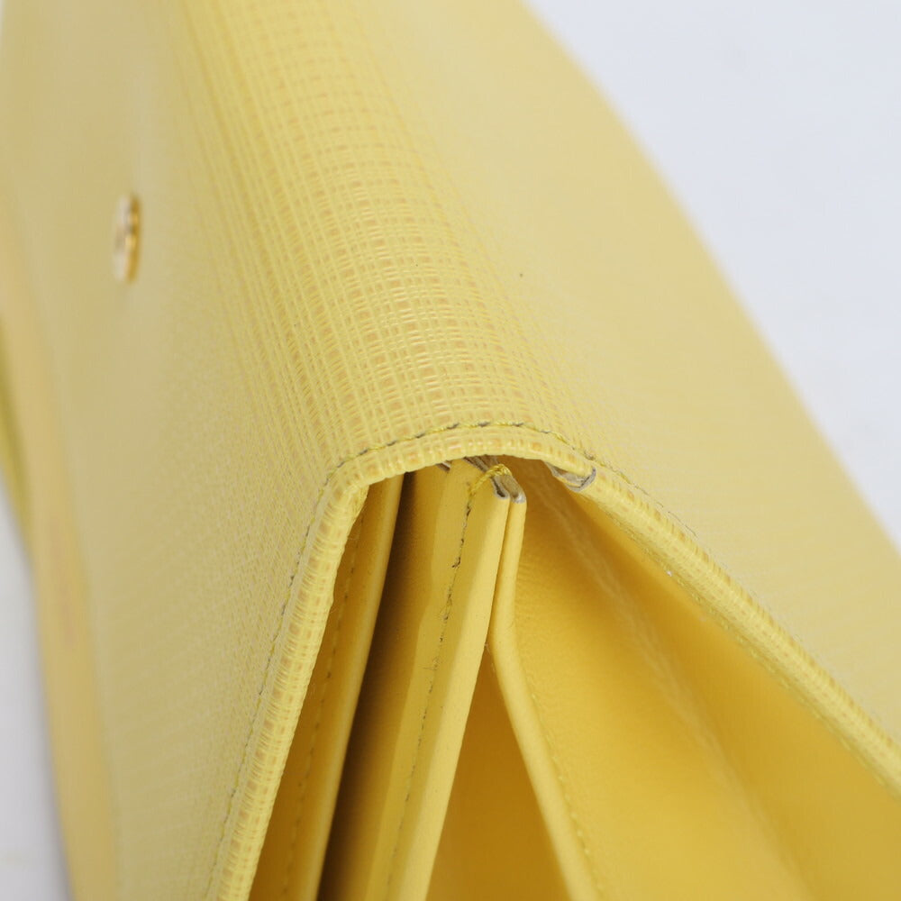 美品 マリクレール スクエア ロゴ レザー 長財布 フラップ ウォレット イエロー レディース MMM BZ9-2