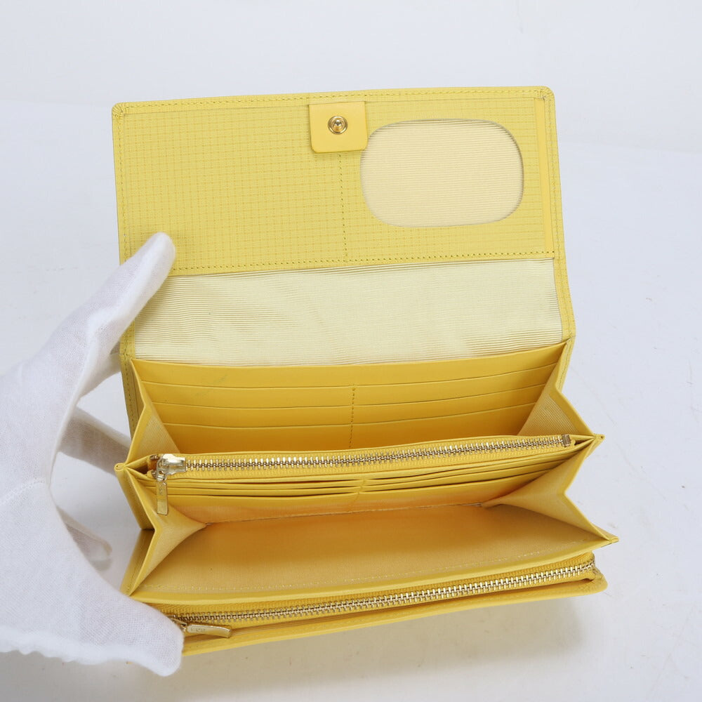 美品 マリクレール スクエア ロゴ レザー 長財布 フラップ ウォレット イエロー レディース MMM BZ9-2