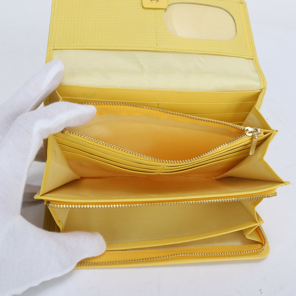 美品 マリクレール スクエア ロゴ レザー 長財布 フラップ ウォレット イエロー レディース MMM BZ9-2