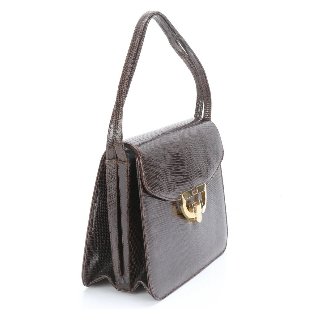 美品 ヴィンテージ グッチ リザード レザー ショルダーバッグ 肩掛け トート ハンド 本革 ブラウン 茶色 レディース MUM CA19-3