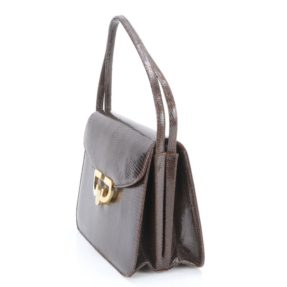 美品 ヴィンテージ グッチ リザード レザー ショルダーバッグ 肩掛け トート ハンド 本革 ブラウン 茶色 レディース MUM CA19-3