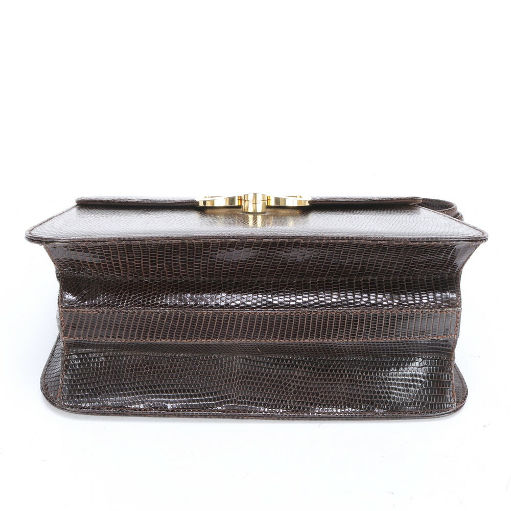 美品 ヴィンテージ グッチ リザード レザー ショルダーバッグ 肩掛け トート ハンド 本革 ブラウン 茶色 レディース MUM CA19-3