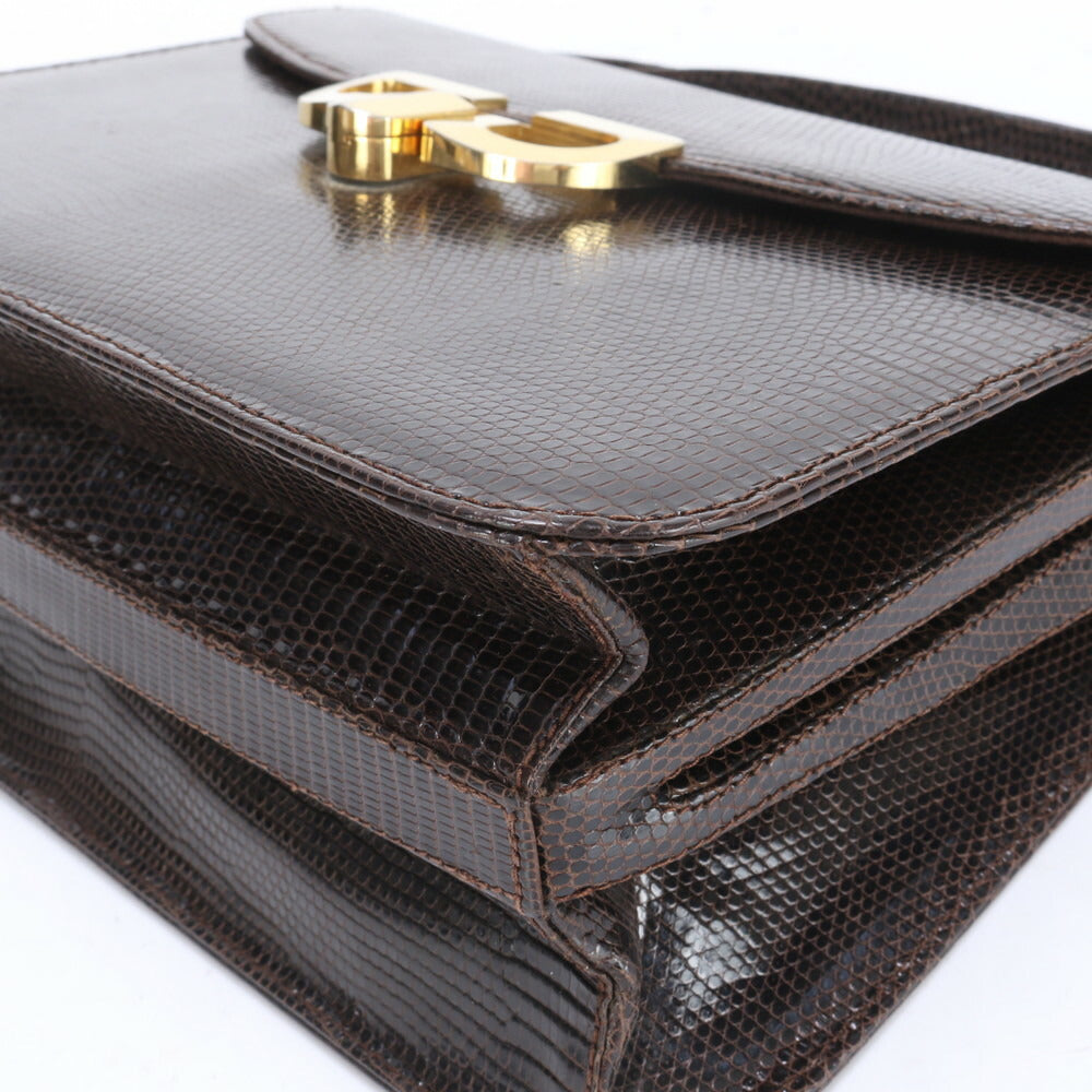 美品 ヴィンテージ グッチ リザード レザー ショルダーバッグ 肩掛け トート ハンド 本革 ブラウン 茶色 レディース MUM CA19-3