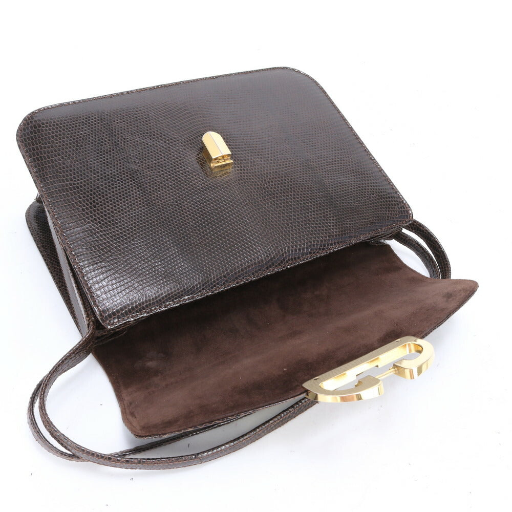 美品 ヴィンテージ グッチ リザード レザー ショルダーバッグ 肩掛け トート ハンド 本革 ブラウン 茶色 レディース MUM CA19-3