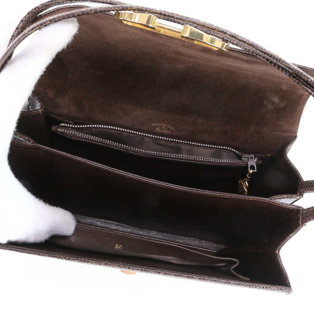 美品 ヴィンテージ グッチ リザード レザー ショルダーバッグ 肩掛け トート ハンド 本革 ブラウン 茶色 レディース MUM CA19-3