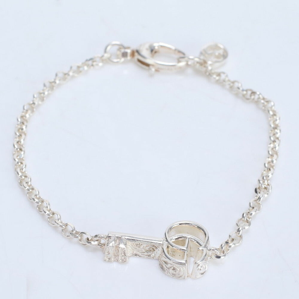 極美品 グッチ シルバー 925 7.8g ダブル G キーチャーム ブレスレット 鍵 モチーフ アクセサリー バングル レディース RRE CG23-3