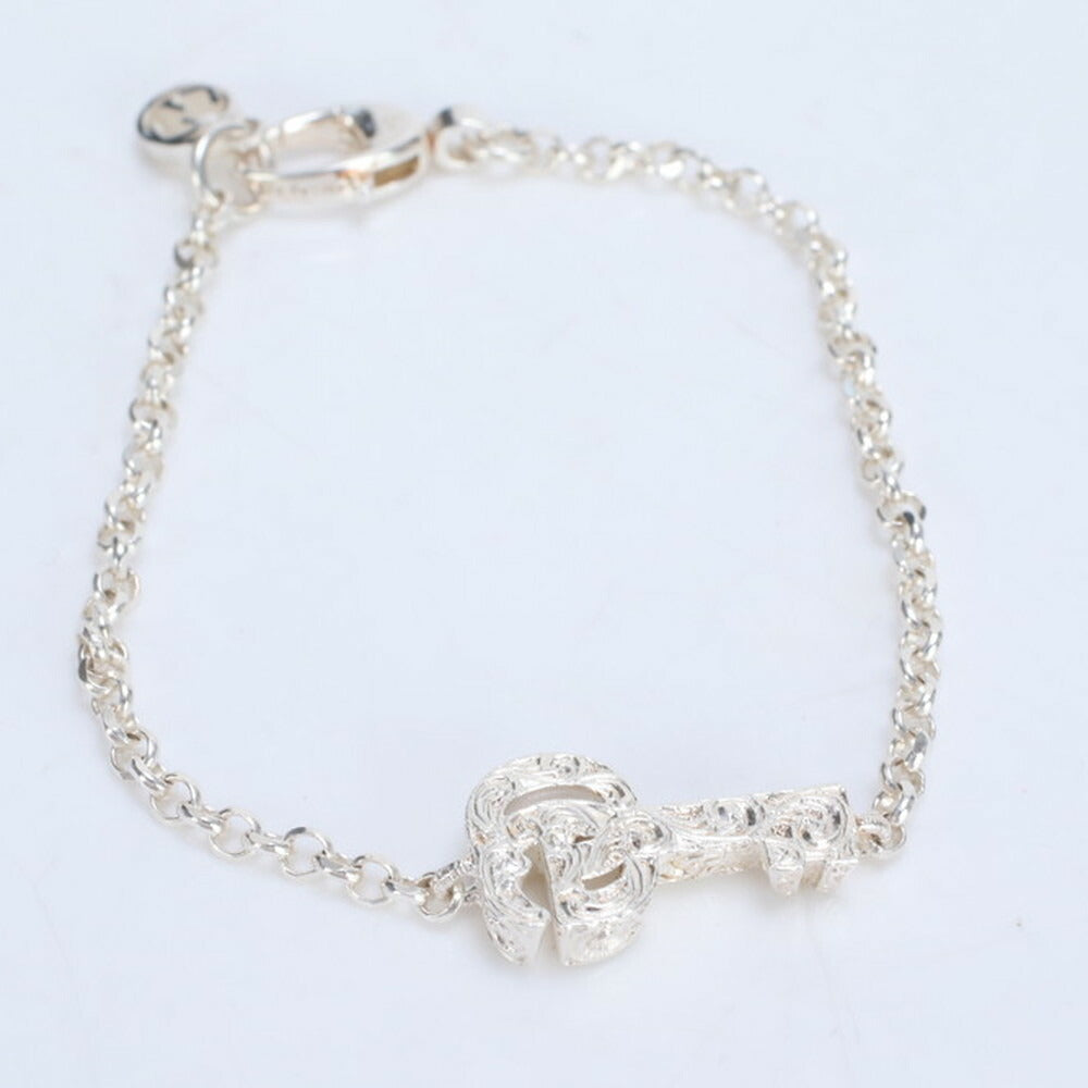 極美品 グッチ シルバー 925 7.8g ダブル G キーチャーム ブレスレット 鍵 モチーフ アクセサリー バングル レディース RRE CG23-3