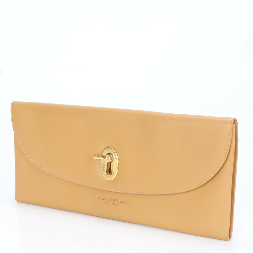 美品 GIANFRANCO LOTTI ジャンフランコロッティ ベージュ レザー クラッチ バッグ ハンド ポーチ 本革 レディース MMM CC18-1