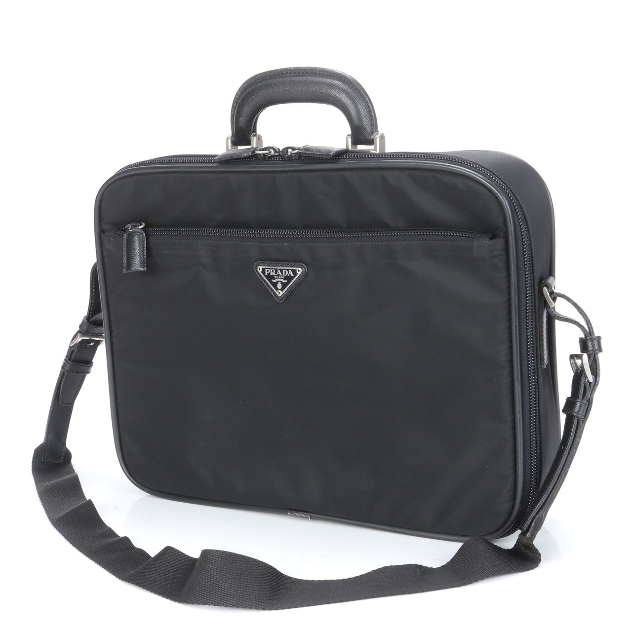 美品 プラダ テスートナイロン トライアングルロゴ 2WAY ビジネス バッグ 斜め掛け ショルダー ブラック A4 メンズ MCM CC21-3