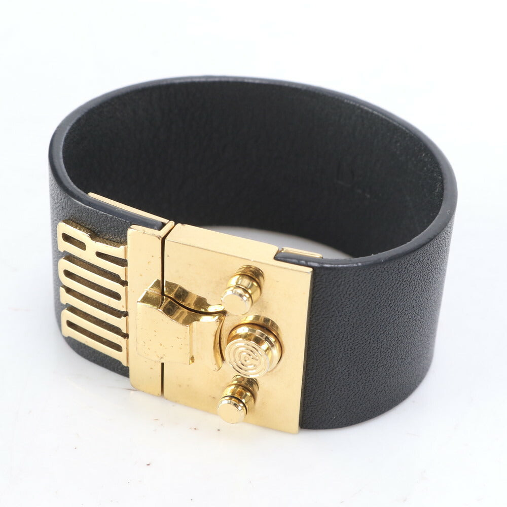 美品 クリスチャンディオール バングル アクセサリー レザー ブレスレット ブラック 黒 ゴールド レディース MUM CE23-6