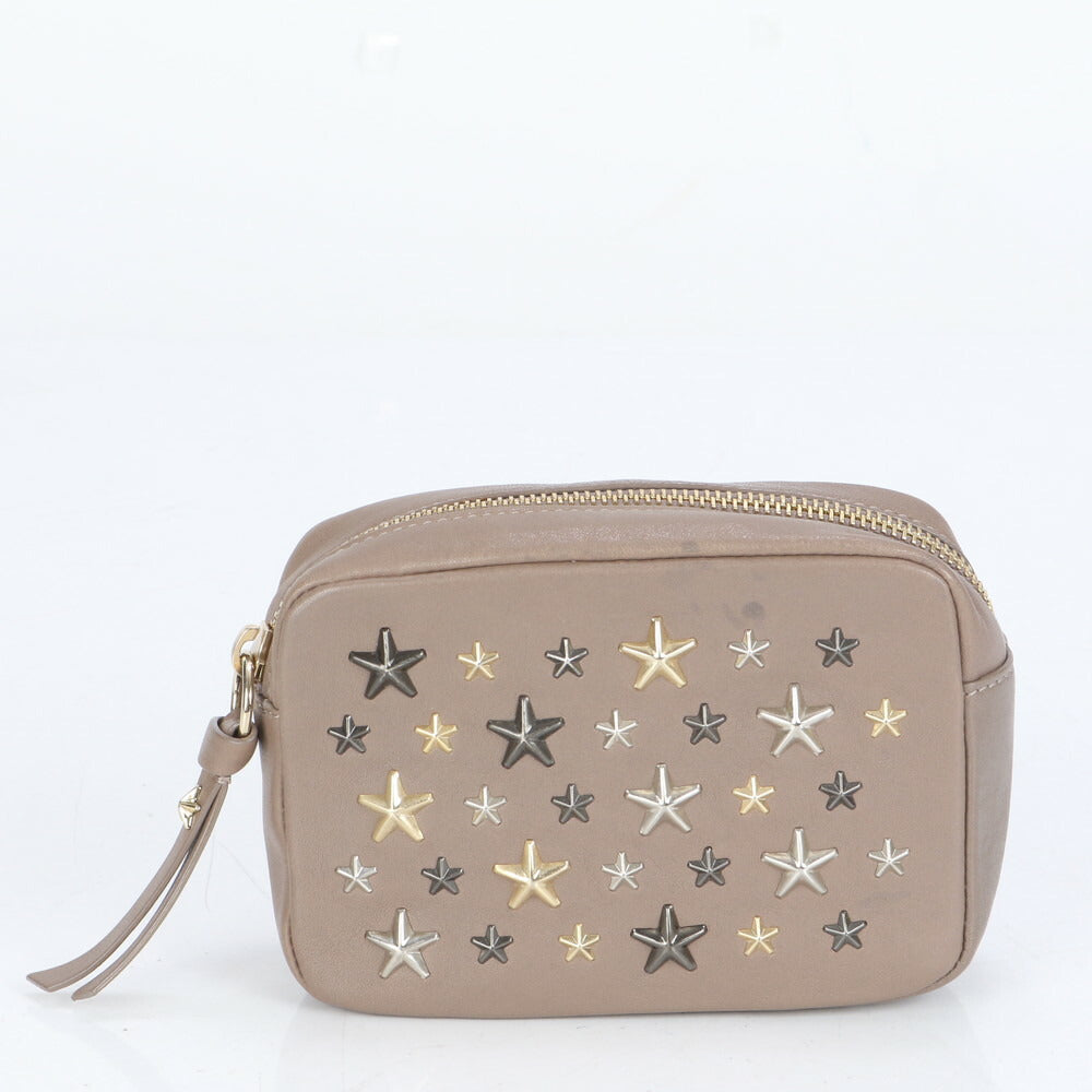 美品 ジミーチュウ ホログラムシール付 スタッズ スター レザー アクセサリー ポーチ メイク 小物入れ バッグ レディース ECE CF9-10