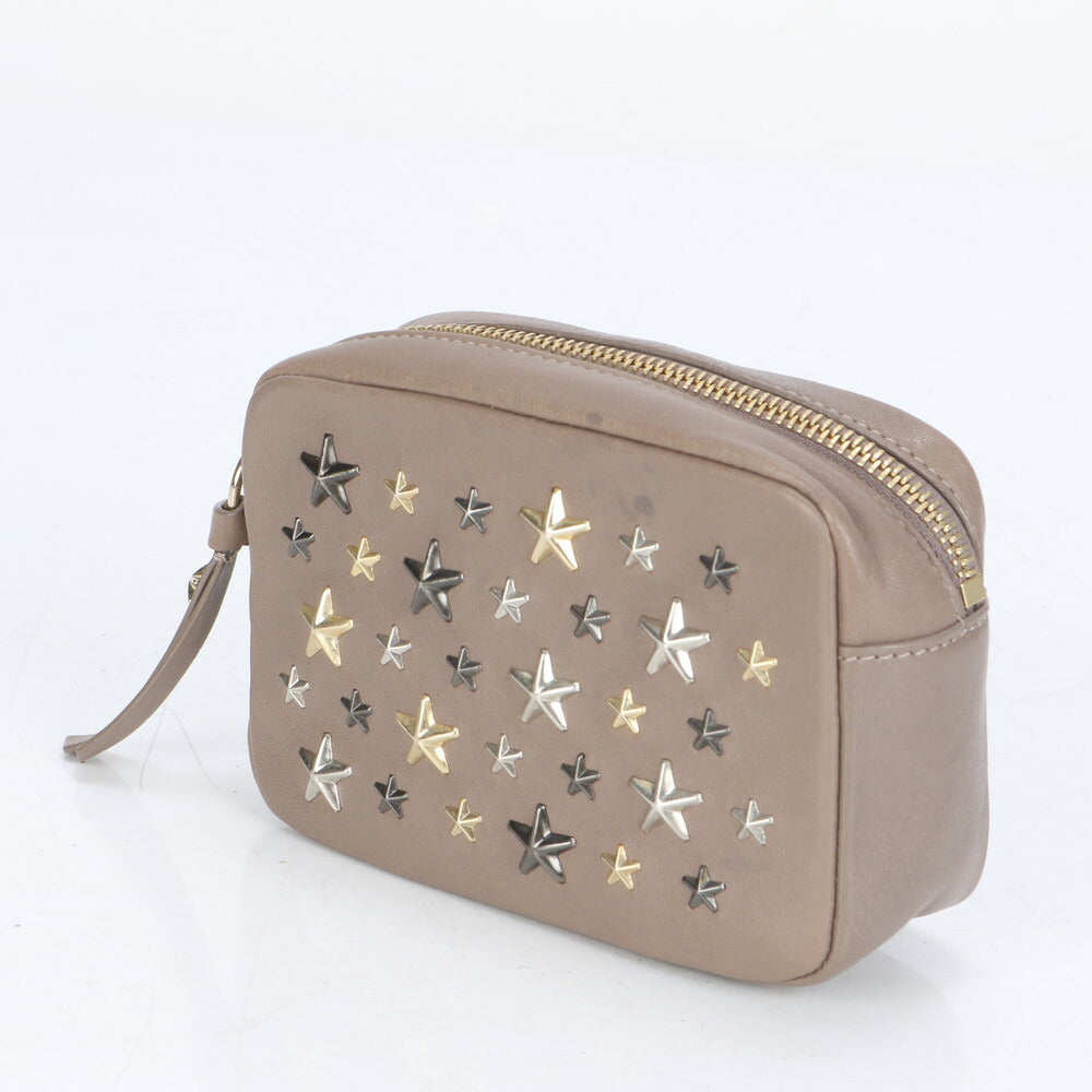 美品 ジミーチュウ ホログラムシール付 スタッズ スター レザー アクセサリー ポーチ メイク 小物入れ バッグ レディース ECE CF9-10