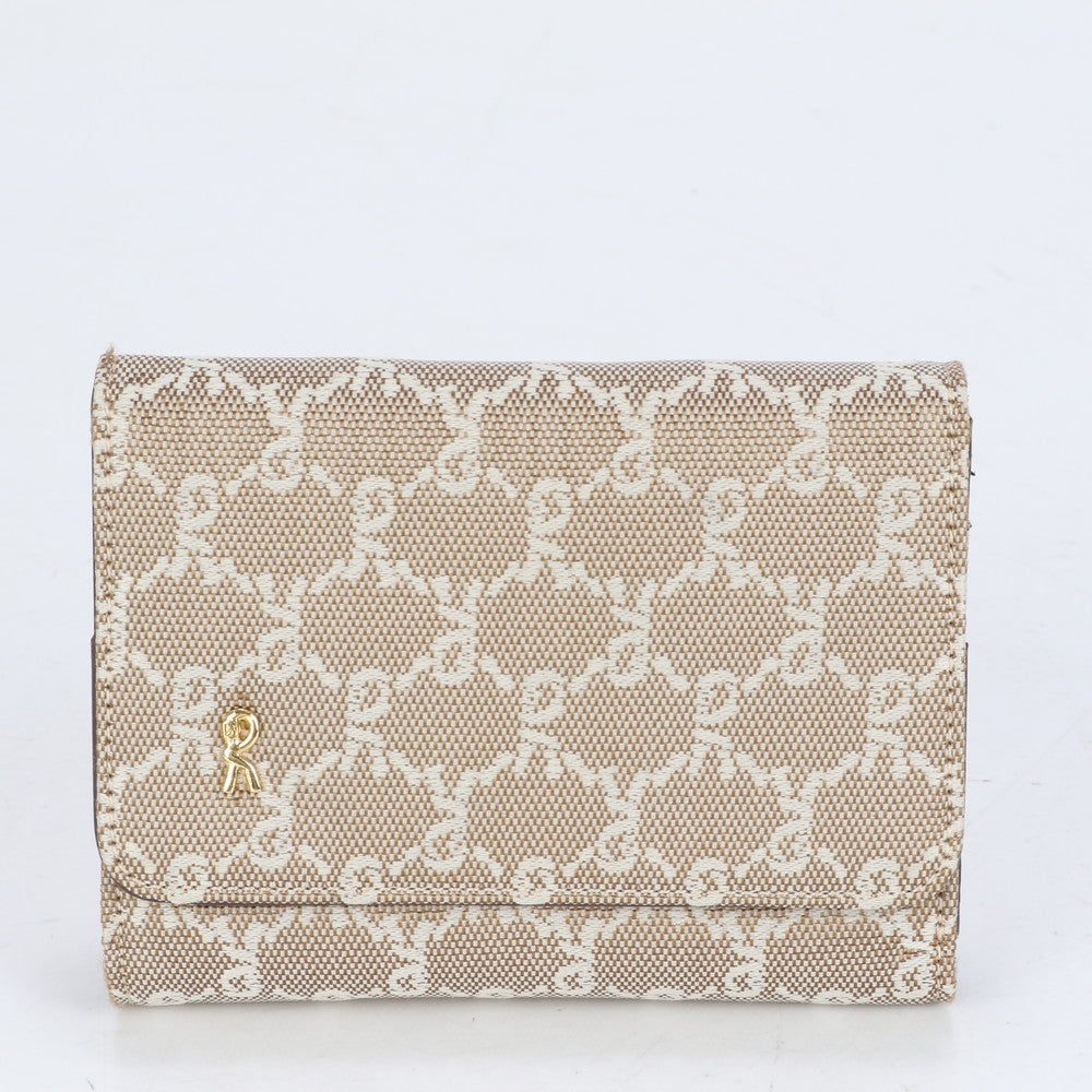 美品 ロベルタ ディ カメリーノ レザー 三つ折り 財布 長財布 二つ折り コンパクト ウォレット ベージュ レディース RUE CF10-7