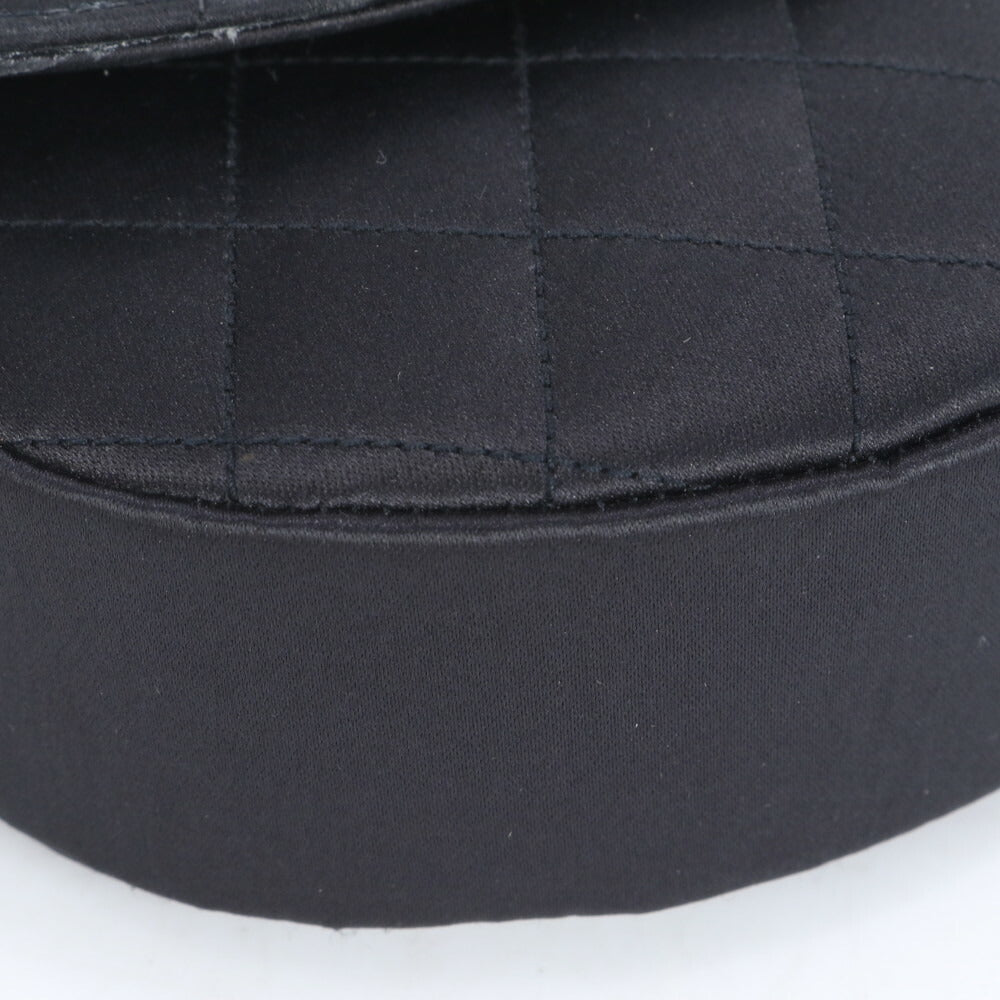 美品 シャネル シリアルシール付 マトラッセ サテン ハーフムーン ラインストーン ショルダーバッグ 斜め掛け 黒 レディース RUE CF24-5